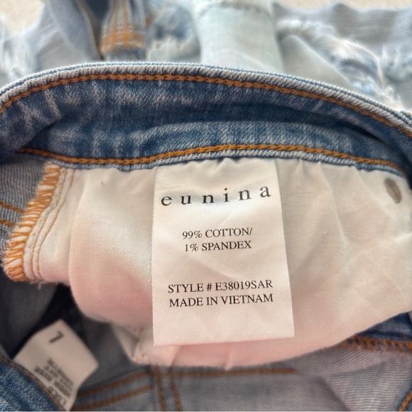 Eunina Jean Shorts Large Stretch Denim Lulu High Rise Distressed Embroider Stars - Picture 11 of 15